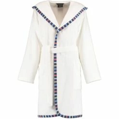 Neu 🛒 Cawö Wäsche Cawö Bademäntel Kurzmantel Mit Kapuze Uni Mit Borte 3345 In Weiß-blau - 612 Günstig Kaufen 😍